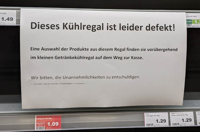 Dieses Kühlregal ist leider defekt!